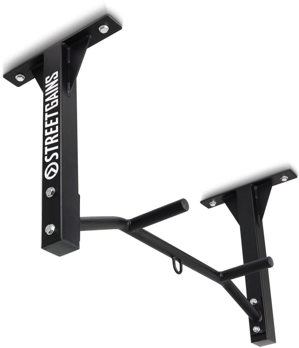 StreetGains® Optrekstang Compact Grip Pull-Up Bar – Plafondmontage – 3 Greepposities – RocketFrame® Constructie – Met Haak – Voor Binnen & Buiten – Calisthenics & Fitness