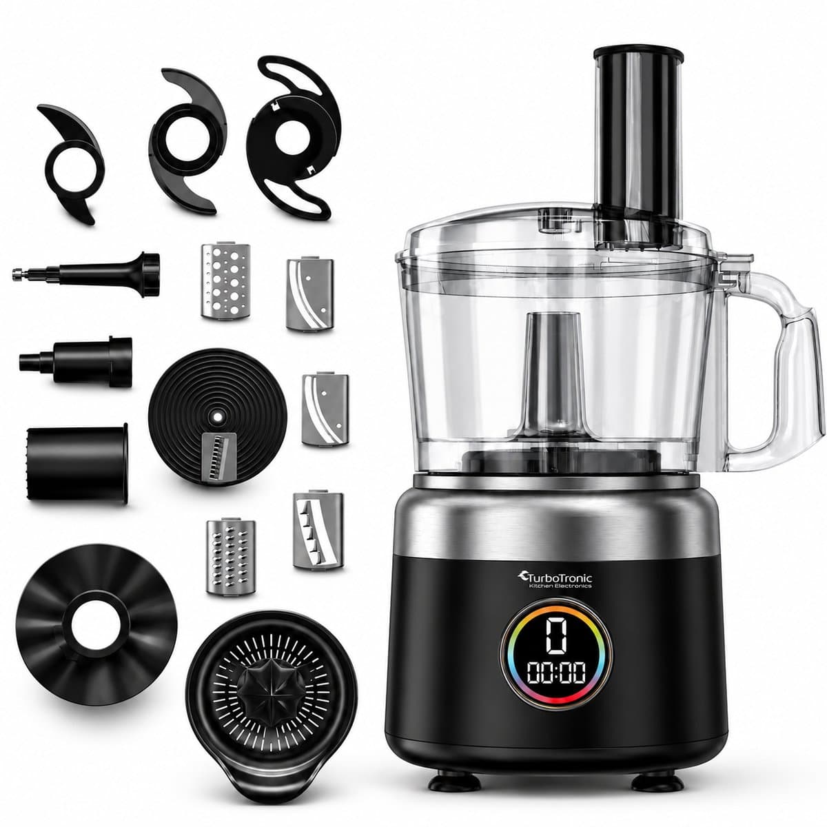 TurboTronic FP700 Foodprocessor - Keukenmachine - 1.2 Liter - Keukenrobot - 1900W - Zwart
