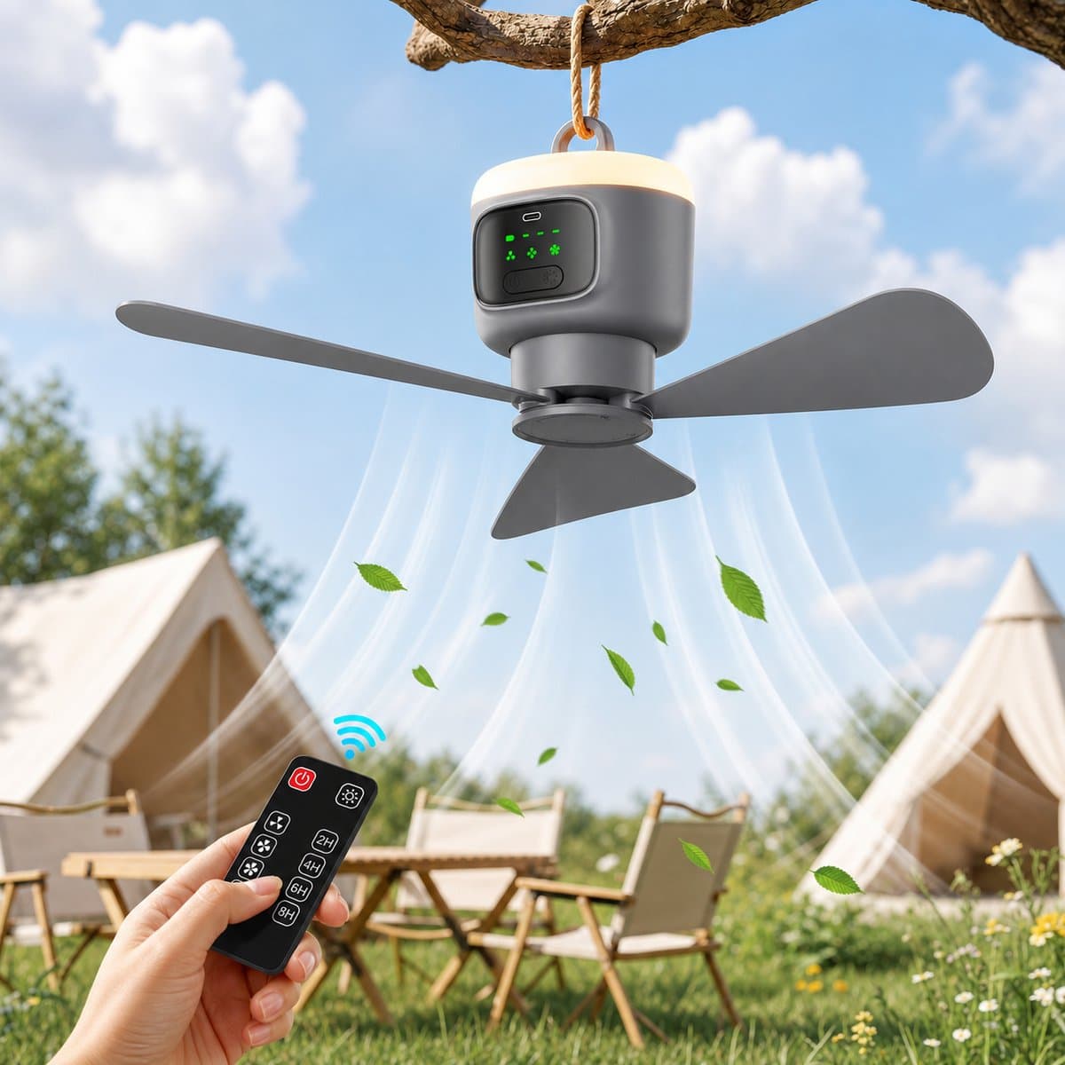 MUPOO Camping Plafondventilator 45cm - LED en 16 uur