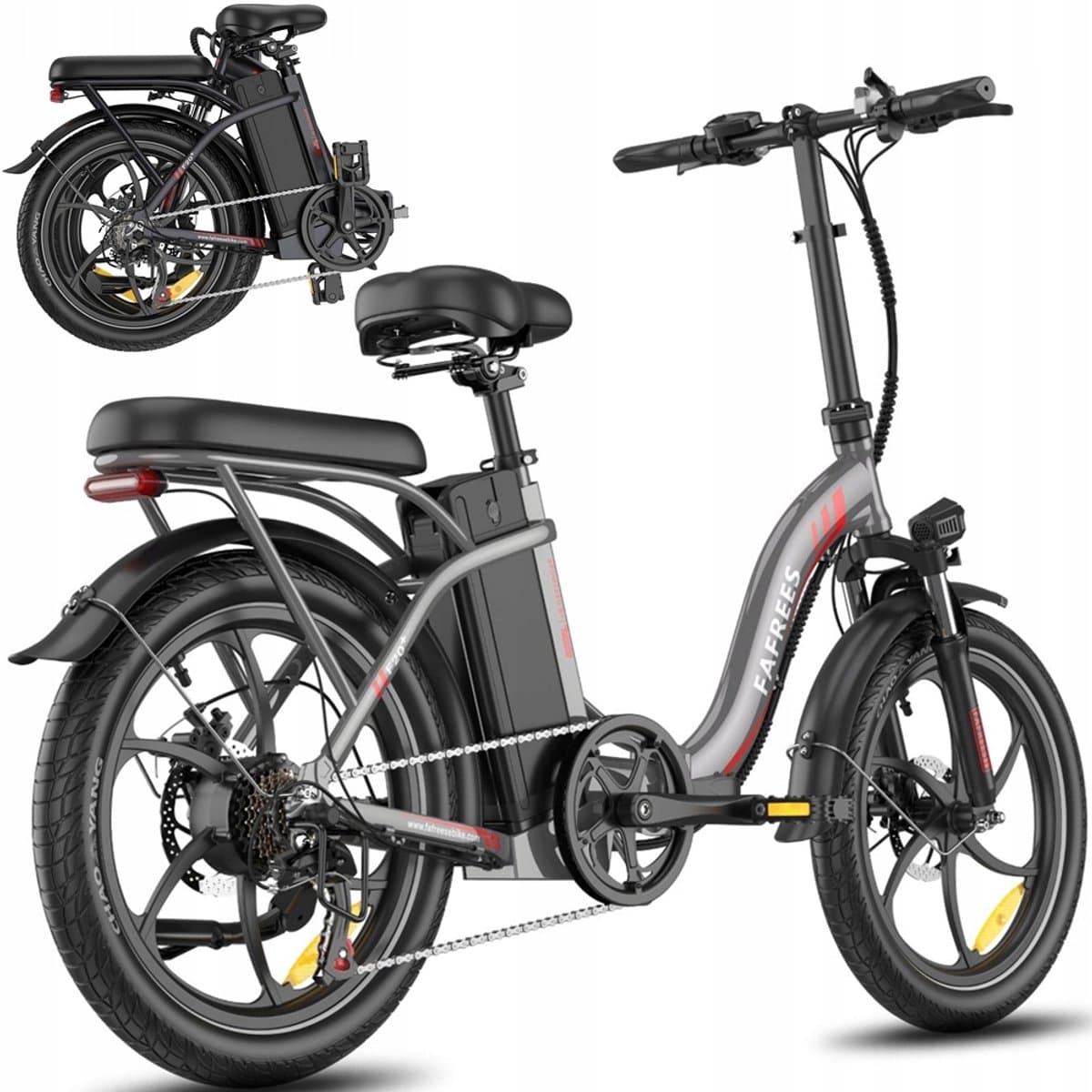 Fafrees F20+ Opvouwbare E-Bike 25km/h 20Ah Accu 250W Motor 90km Bereik Opvouwbare Elektrische Fiets 7 Versnellingen Shimano, 20x3.0 Dikke Banden, Mechanische Schijfremmen, Voorvering, LED Verlichting, Bagagedrager
