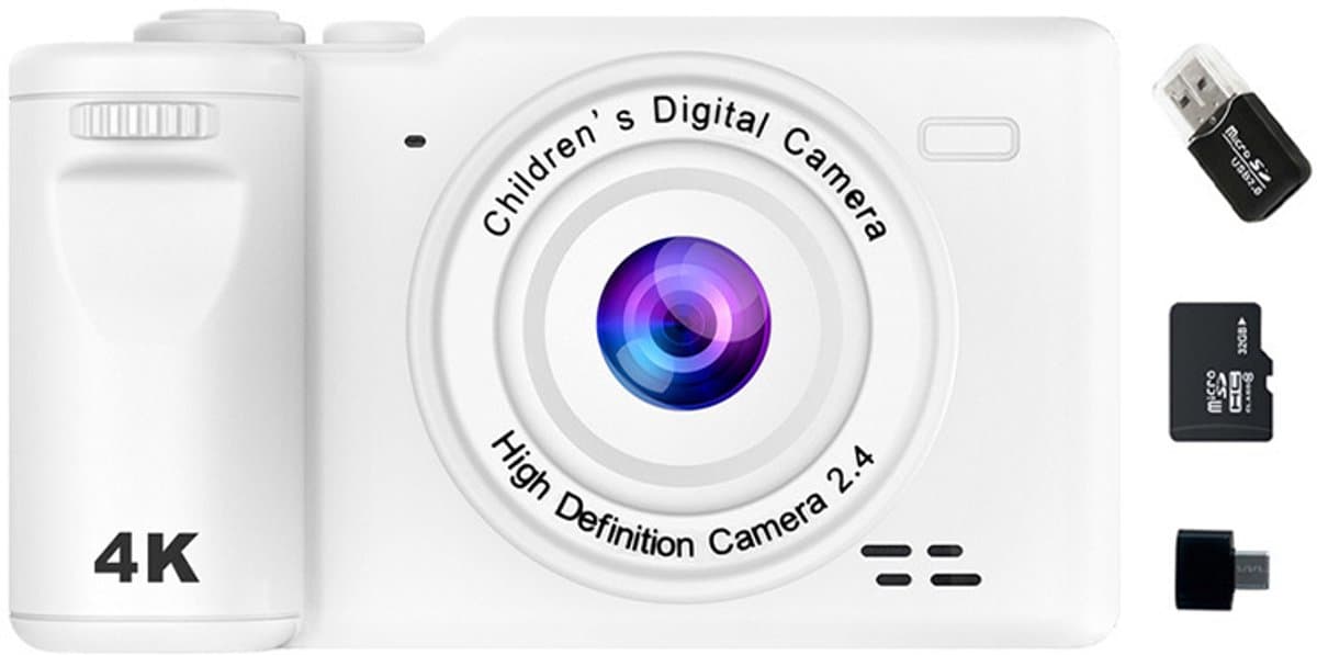 Camera - Digitale Camera - 4K Digitale Camera - 48MP Vlogging Camera met Dubbele Lens (Front & Rear) - Vintage Fototoestel met Nachtmodus & Autofocus - 2.4 Inch IPS Scherm - 8X Zoom & Beeldstabilisatie - wit