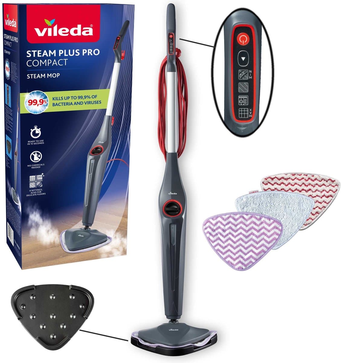 Vileda Steam Plus Pro - Stoomreiniger - Perfect voor delicate vloeren - Met 4 stoominstellingen