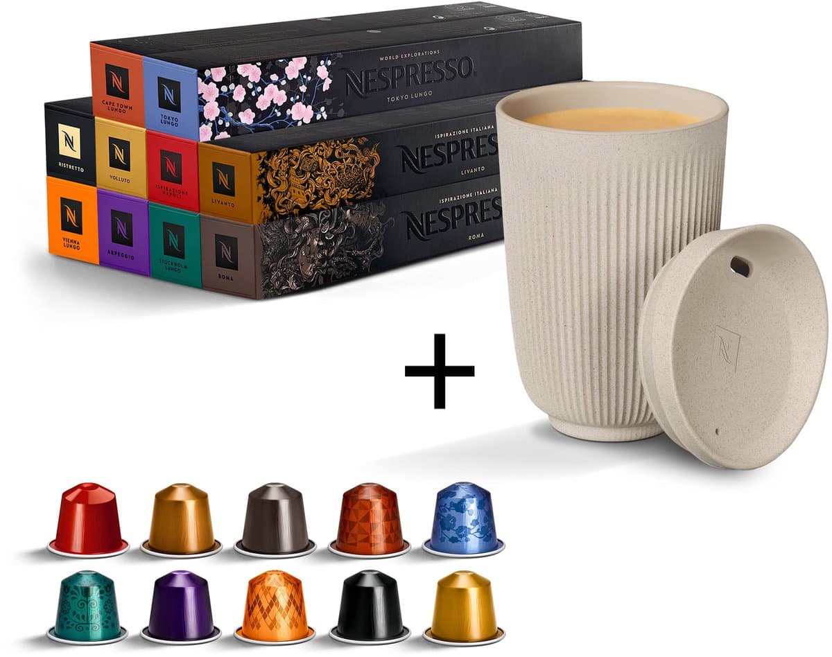 Nespresso 100 koffiecups + reizbeker - 10 soorten