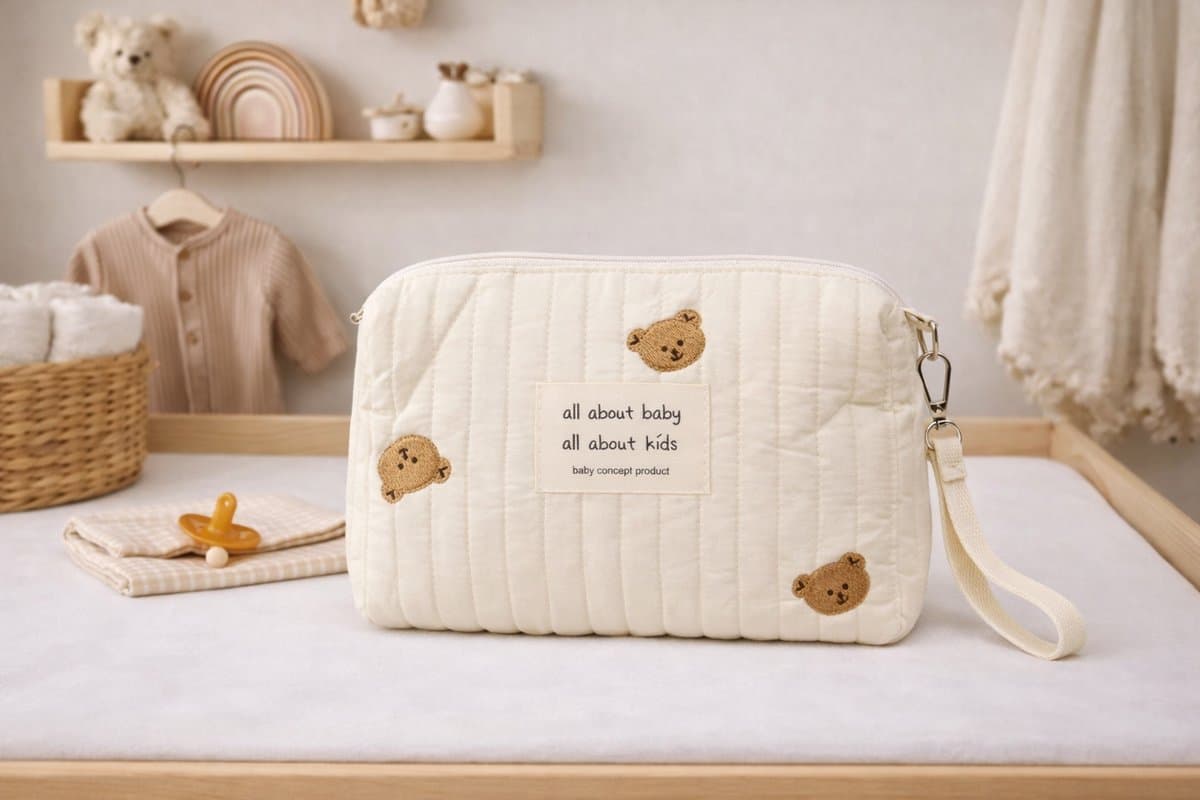 Joya Kids® Baby Toilettas | Luiertas Organizer Klein | 25x17 cm | Crèmekleurig met Teddy Beertjes | Voor Luiers, Crème, Speentjes en Babyverzorging | Unisex