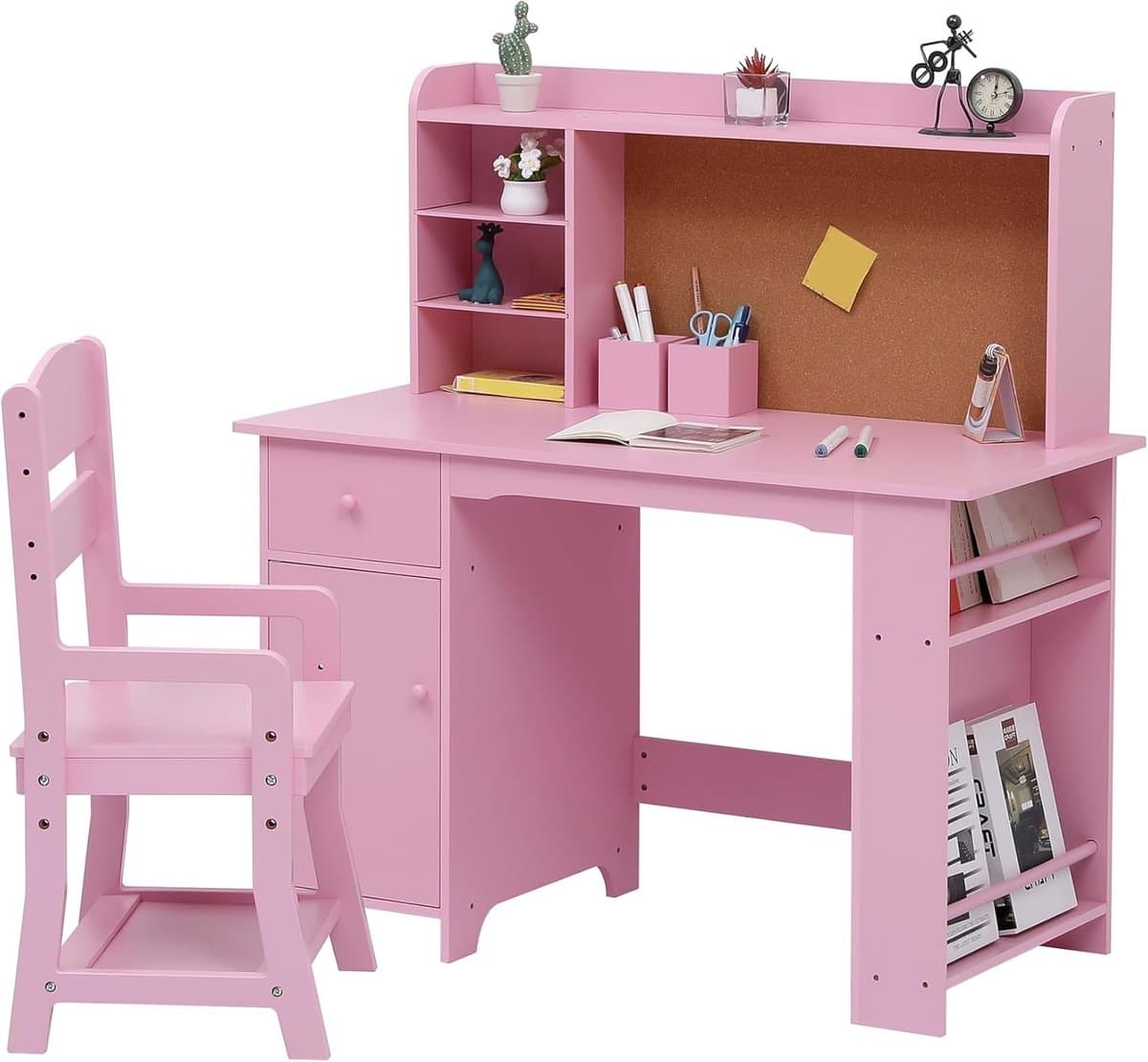 Kinderbureau Houten Set met Stoel, Etagère en Opbergruimte