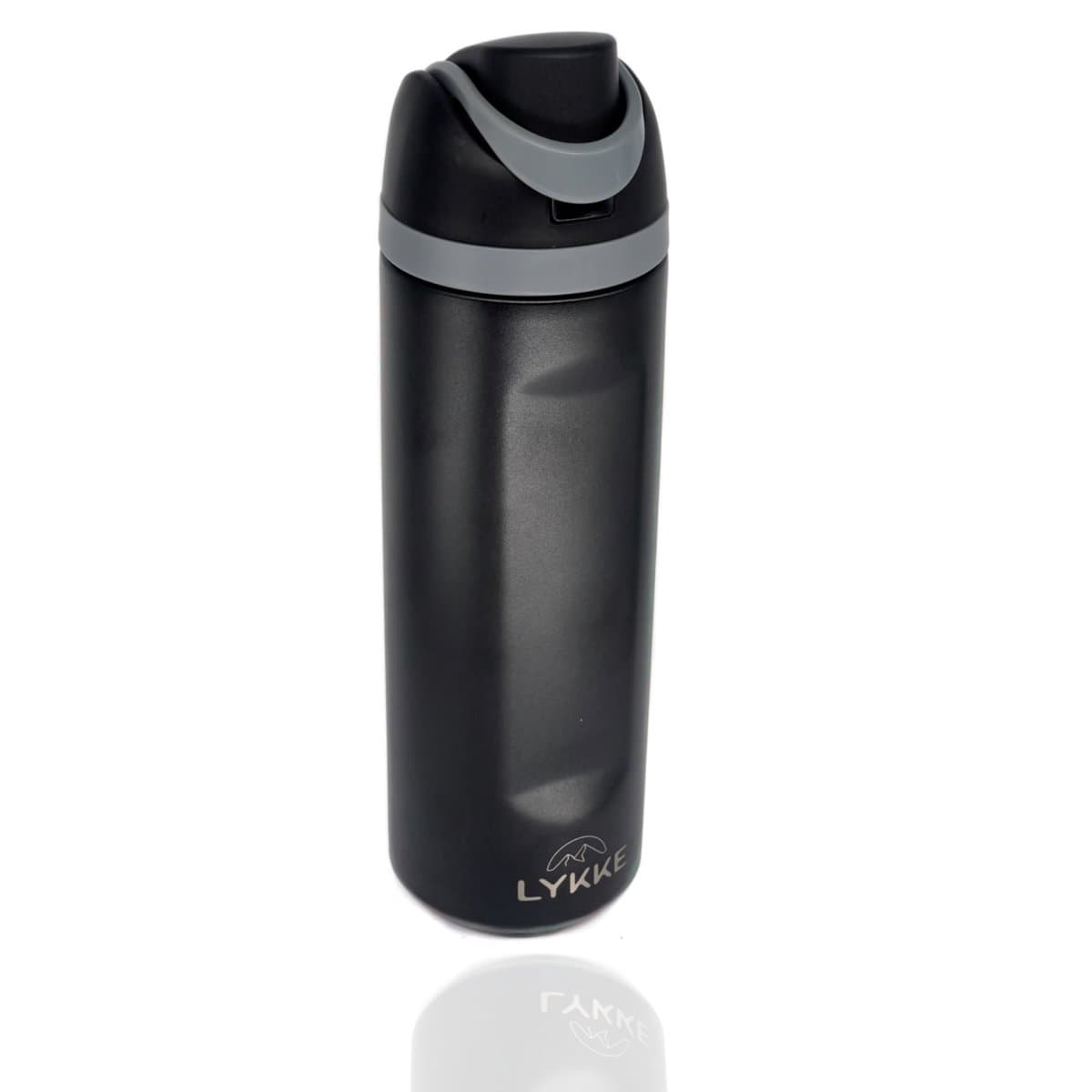 LYKKE® Freesip Lekvrij 3 Laagse Geïsoleerde RVS-fles met rietje voor sport, reizen en school BPA-vrije sportwaterfles, 20 oz, 570 ML, Zwart (Midnight)