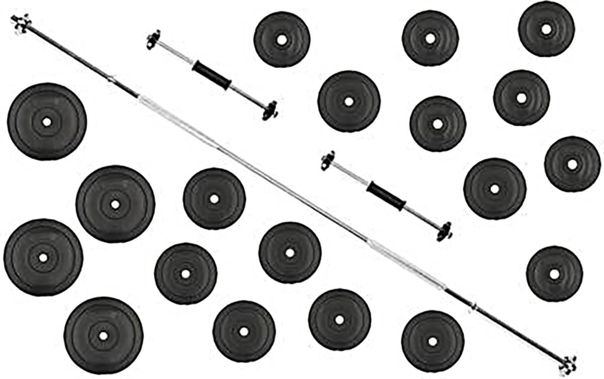 50kg Halterset Gewichtenset Fitness set Dumbell inc 50 kg Halterschijven + 2 Dumbellstangen 45cm + Halterstang Recht 180cm - afbeelding 1