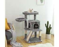 Krabpaal – Kattenhuis & Kattenmand – Kattenboom 96 cm Hoog – Grijs – Duurzaam & Stabiel - 48 x 48 cm