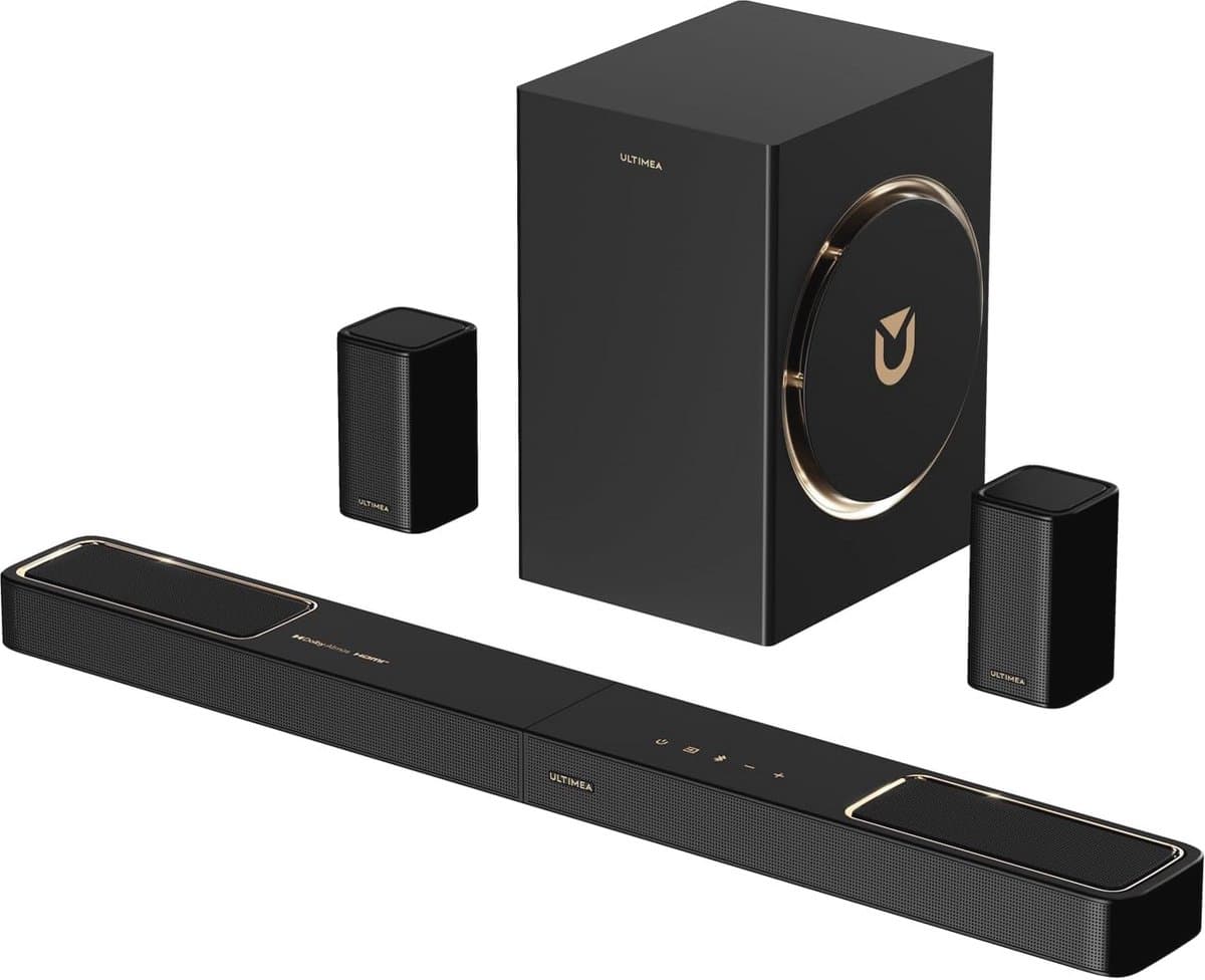 ULTIMEA 5.1.2 Soundbar met Dolby Atmos, Surround Sound System voor TV met 2 Surround Speakers, App Bediening, Soundbar voor TV met Subwoofer voor Home Theater, BT 5.4, HDMI eARC, Skywave F40 Boom