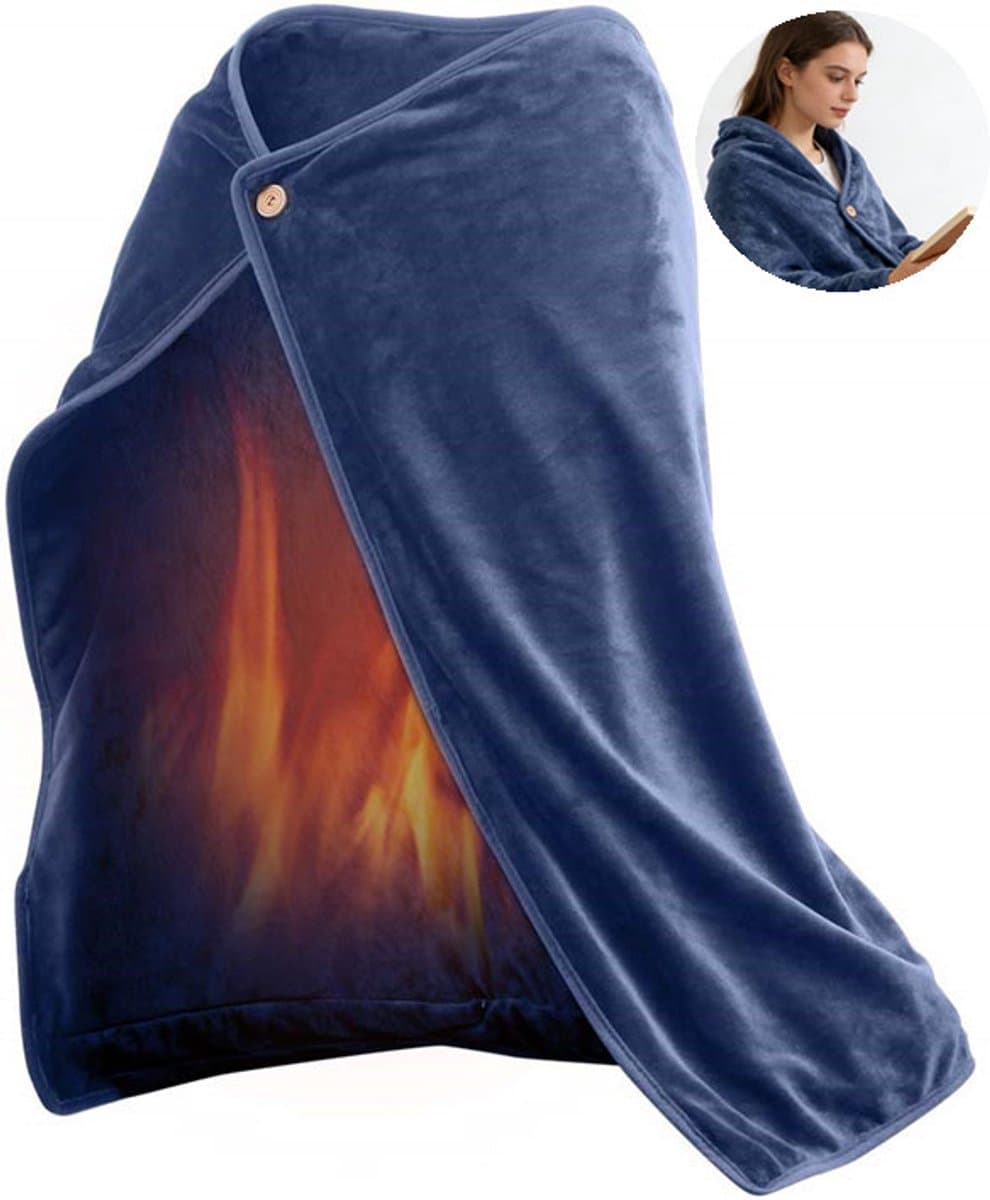 Elektrische dekens - Warmtedeken - 100x70cm - Oplaadbaar - USB - - Met knopen - Zachte flanel - Verwarmde deken - Draagbare elektrische deken op batterijen - Draagbare verwarmde deken - Dames en Heren - Blauw