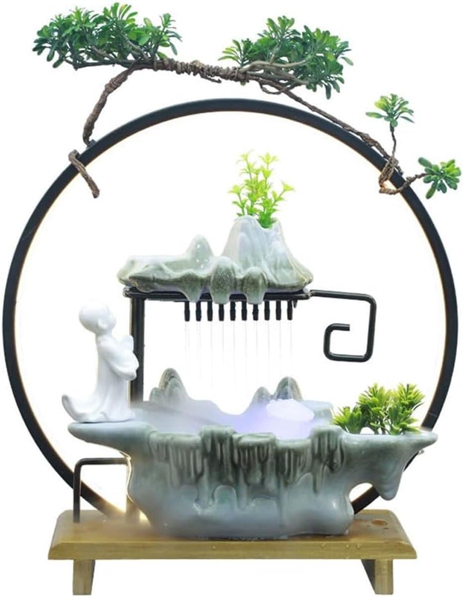 Tafelfontein - Binnenfontein Decoratie - Ontspannen Sfeer Creëren - Met LED Lichtring - 40x16x48 cm - A