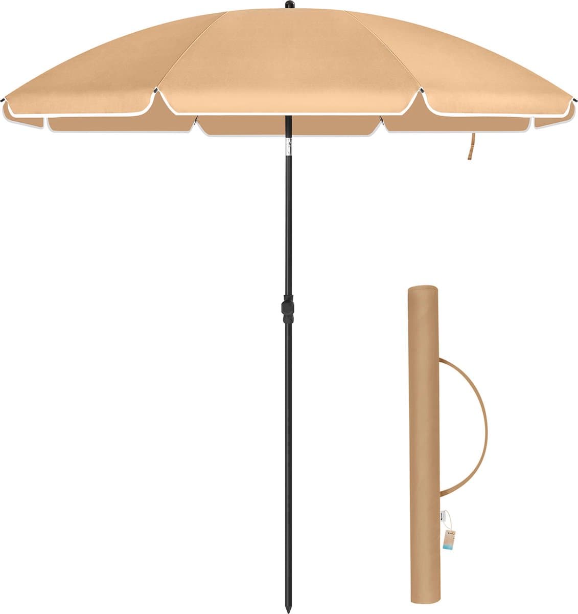 ACAZA Parasol - Strandparasol - Zandbruin - 200 cm diameter - inclusief Draagtas - Rond - Tuinparasol - Kantelbaar - Waterdicht - Terras Parasol voor Appartement - Parasol Strand - Tot 3 Personen