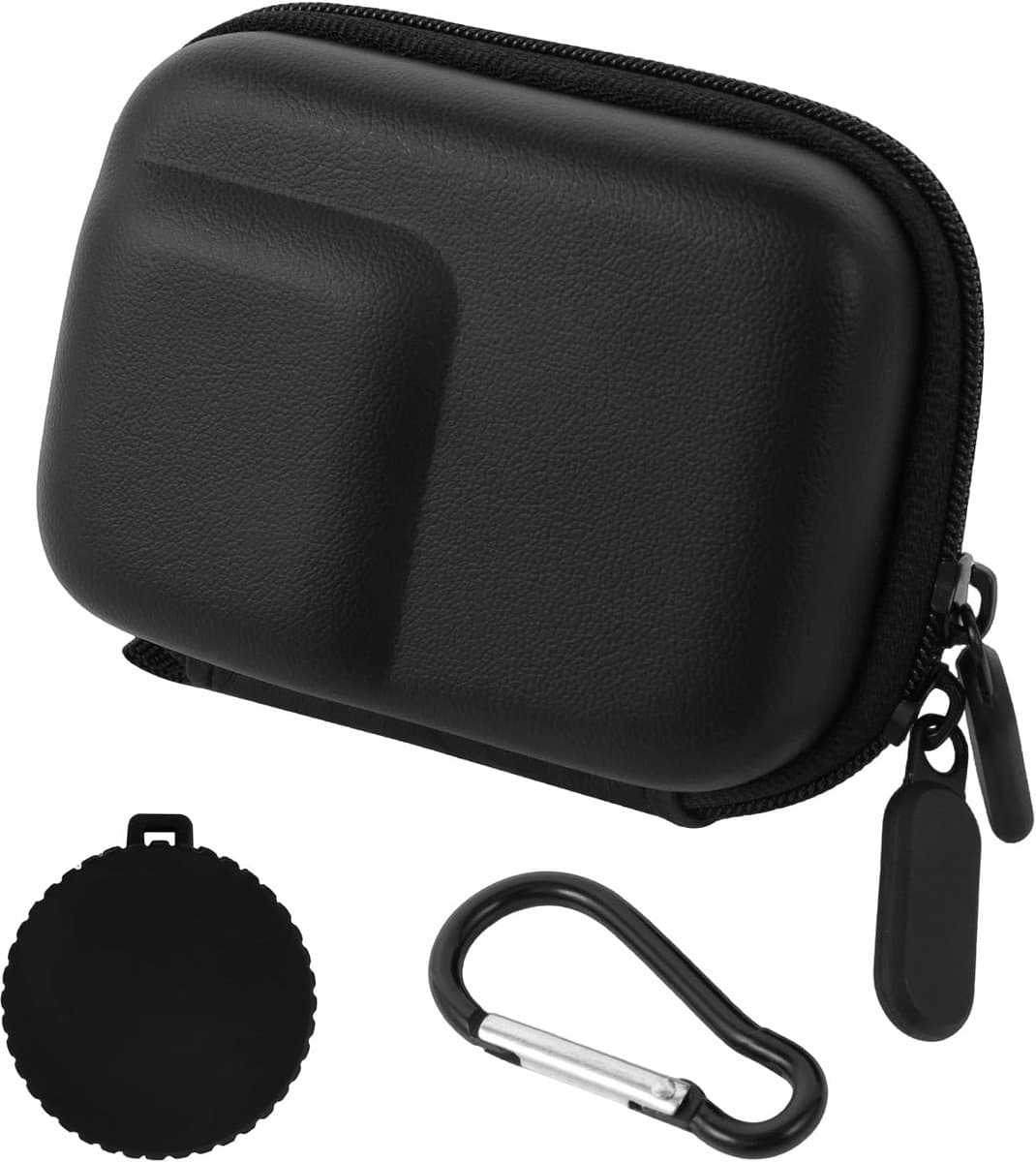Dailygoods- Mini Tas Harde Schaal - Opbergtas voor DJI Osmo Action 5 Pro/4/3 - Lensdop - Reinigingsdoekje - Karabijnhaak - Silicone Materiaal
