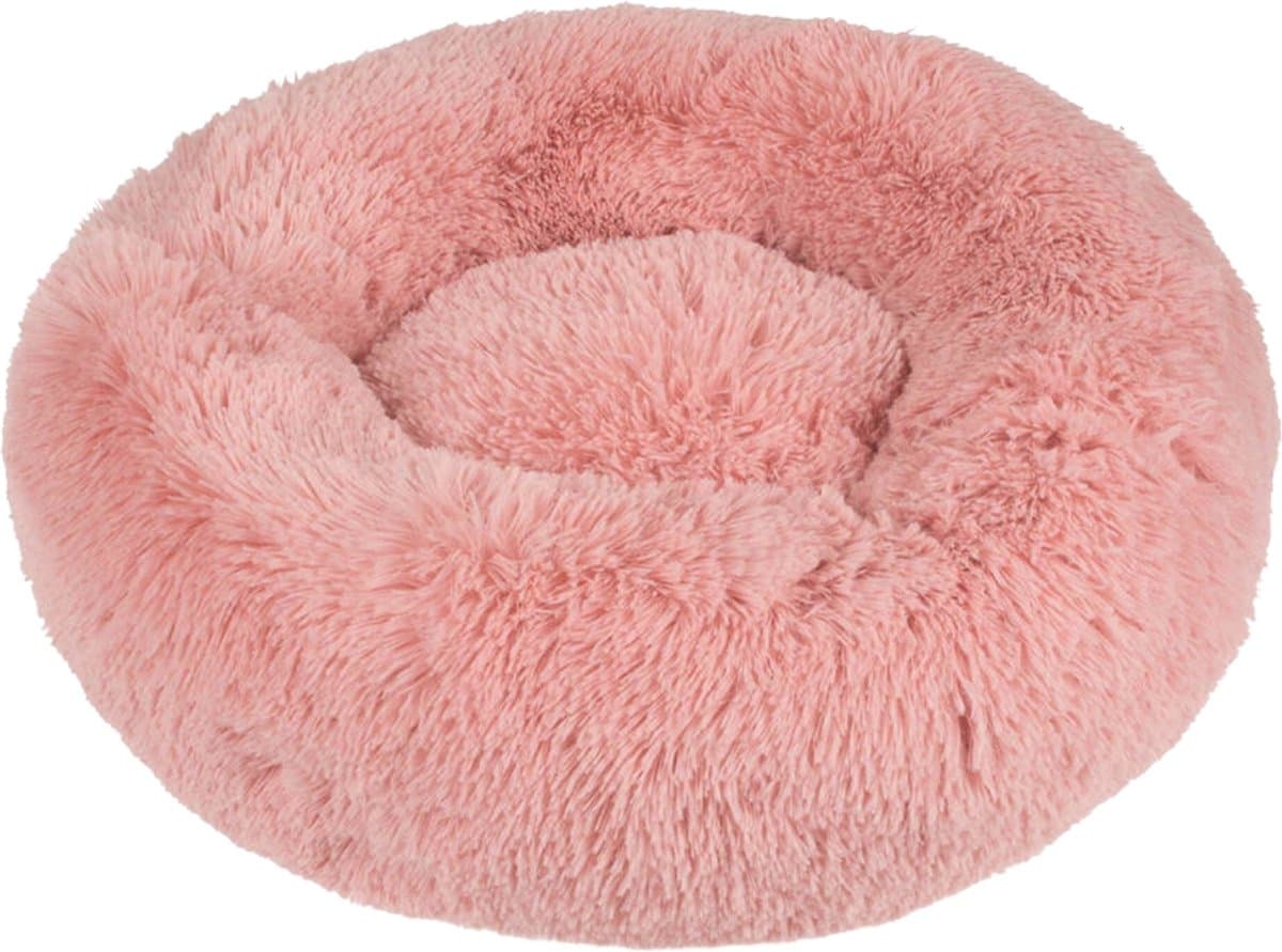 Donut Hondenmand - Kattenmand - Maat M 60cm (ligvlak van 45cm) - Roze - Pluche en Zacht - Fluffy - Comfortabel - Duurzaam en Antislip Design - Rond - Wasbaar - Orthopedisch - Hondenbed - Hondenkussen - Honden mand - Hondenmanden