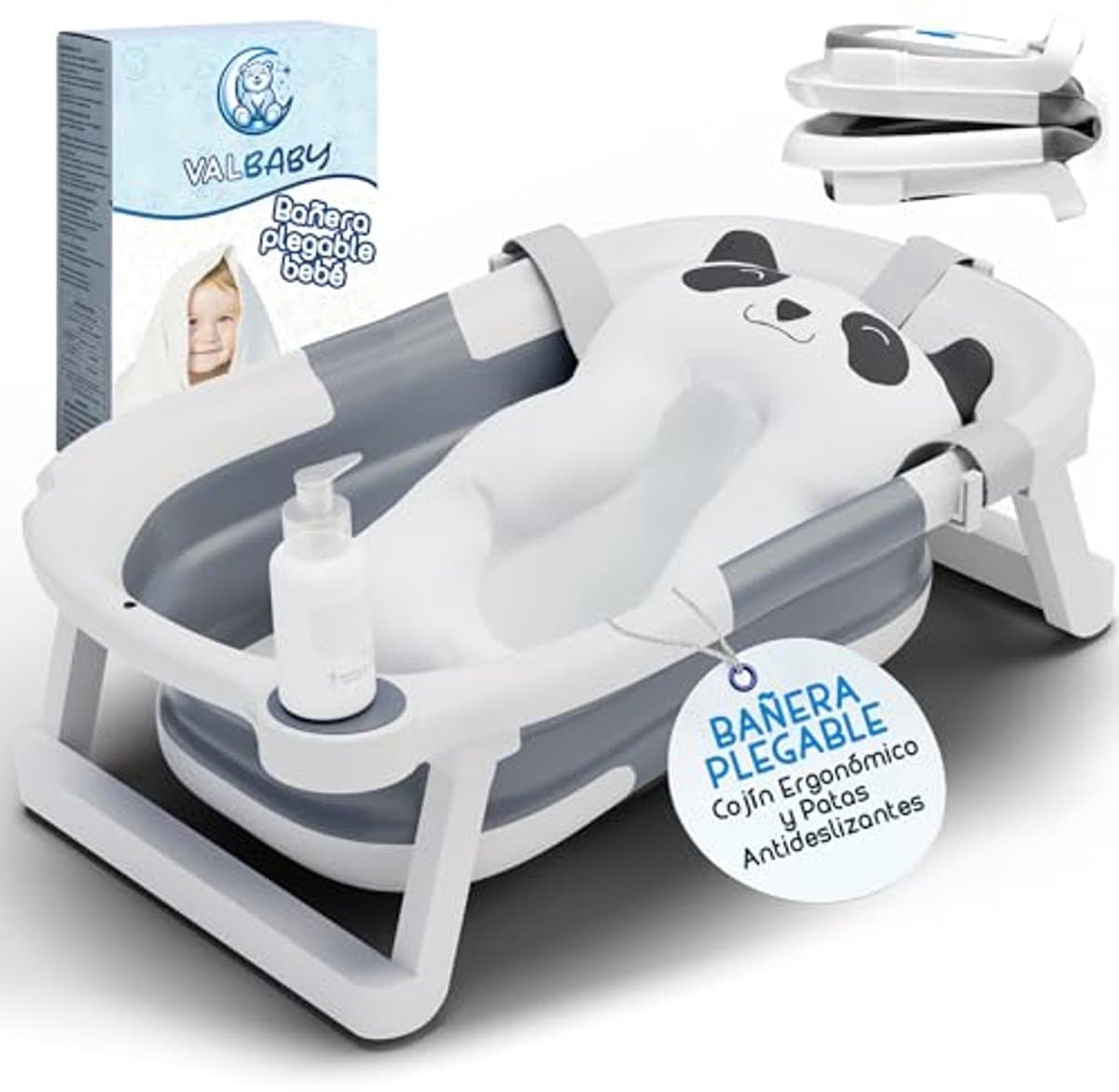 Opvouwbare Babybadkuip met Panda-Kussen - Draagbaar en Ergonomisch voor Pasgeborenen