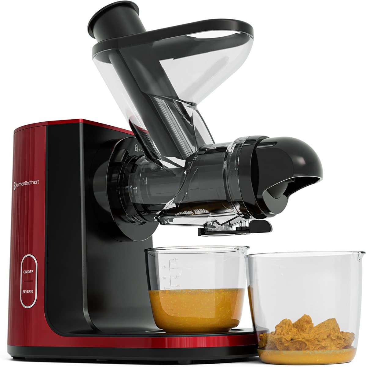 KitchenBrothers Slowjuicer - Sapcentrifuge - Juicer - Groenten en Fruitpers - 43 mm en 60 mm invoer - 400 ml - Rood