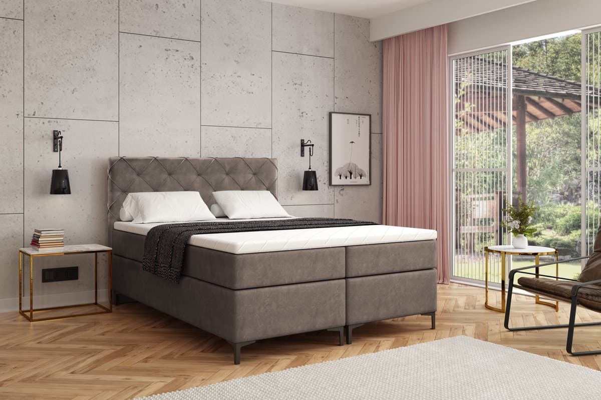 Meuba Home - Oslo Boxspring - Grijs - 180x200 - Microfiber - Met topper 8cm