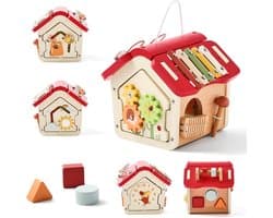Houten Activiteitenkubus - Motoriek Speelgoed - Baby Ontwikkeling - 10-in-1 Multifunctioneel - 15 x 15 x 15 cm - Roze