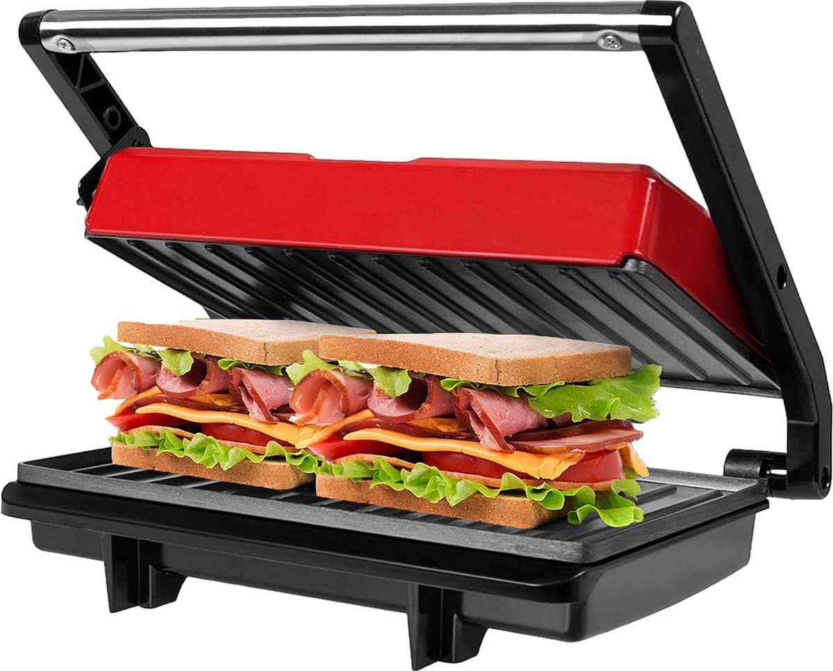MKSS® Contactgrill - Tosti Apparaat - Tosti-ijzers - Panini Grill - Rood met Zwart