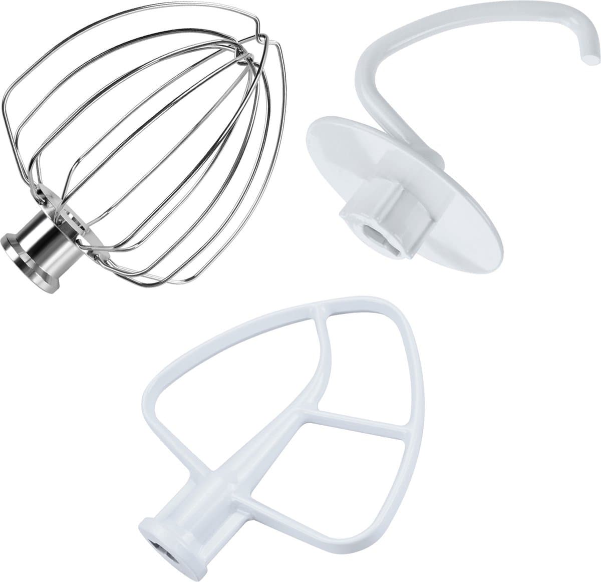 3-Delige Accessoireset voor KitchenAid 4.3, 4.7/4.8L Tilt-Head Stand Mixers Artisan & Classic Series van MMOBIEL - Aluminium K45 6-Draads Garde, Platte Mixer en Deeghaak – Enkel Handwas