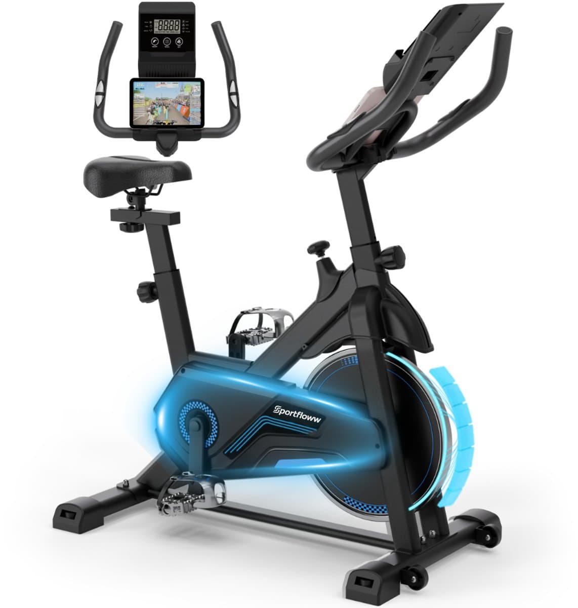 Sportfloww Hometrainer - Fitness Fiets - Spinningfiets - 8KG Vliegwiel -Hartslagmeter - Incl App