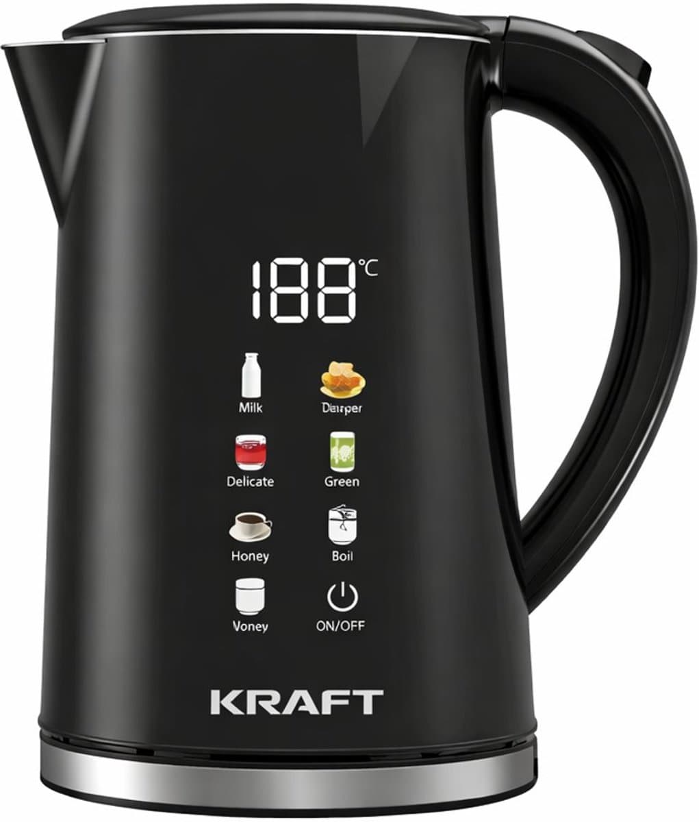 KRAFT Waterkoker met Temperatuurregeling - 1,7 Liter - LED Touch - Zwart - 2200W