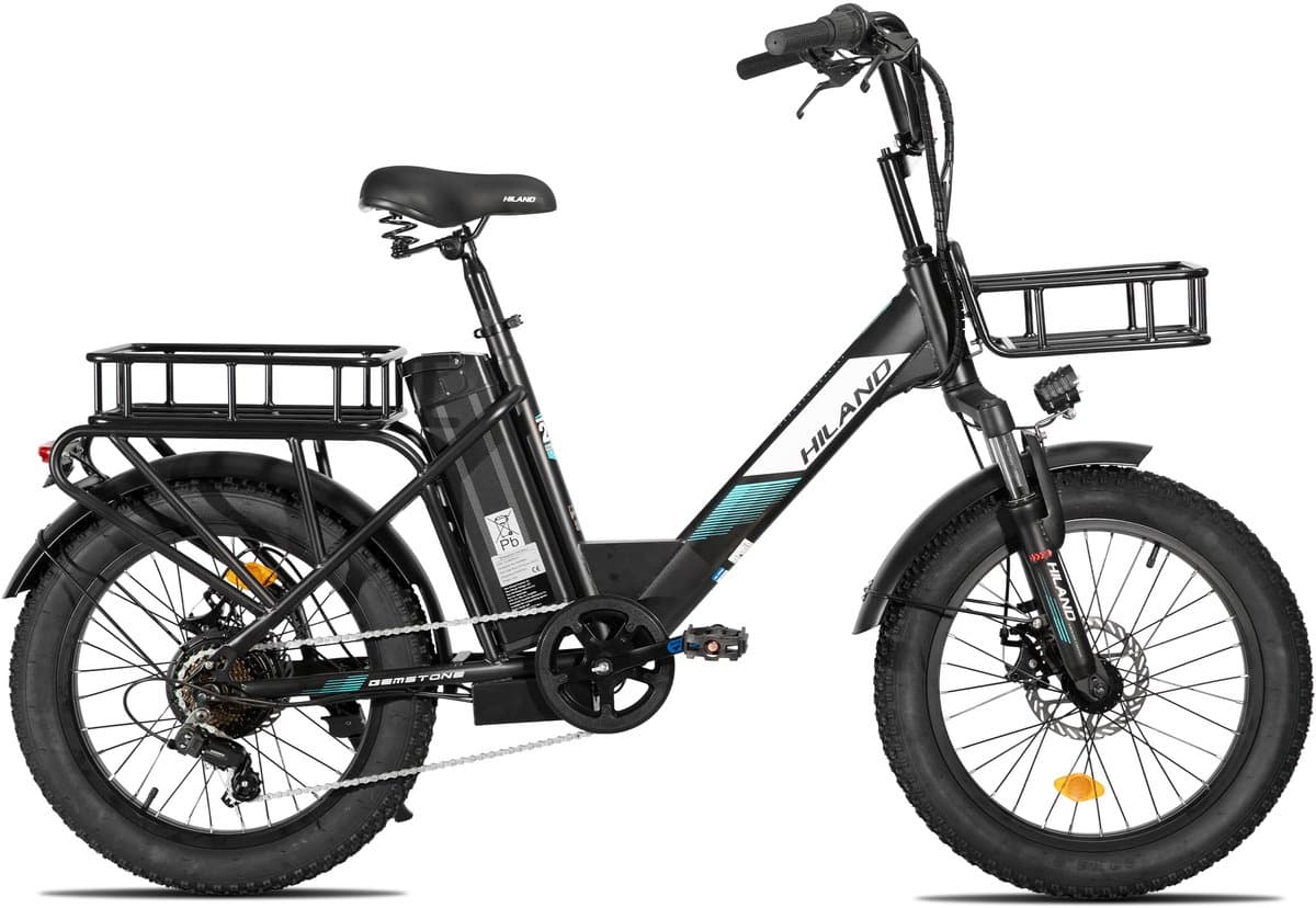 HILAND Elektrische Cargo Fatbike – 20" Dikke Banden – 48V – 7 Speed – Zwart