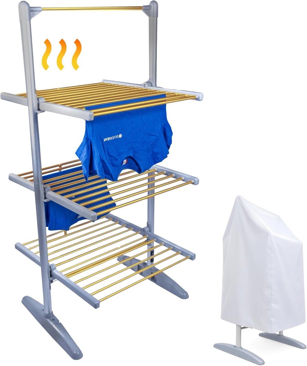 Elektrische Droogtoren - Verwarmd Rek - Kleding Drogen - 4 Opvouwbare Lagen - 73x70x147cm - Grijs