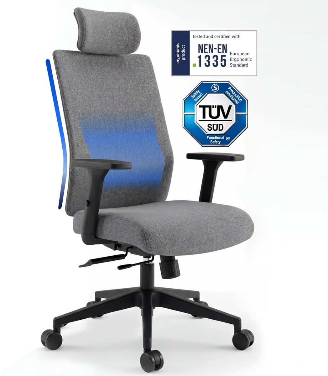 Backerz Ergonomische Bureaustoel - Bureaustoelen voor Volwassenen tot 160kg - Fabric Office Chair - NEN-EN1335