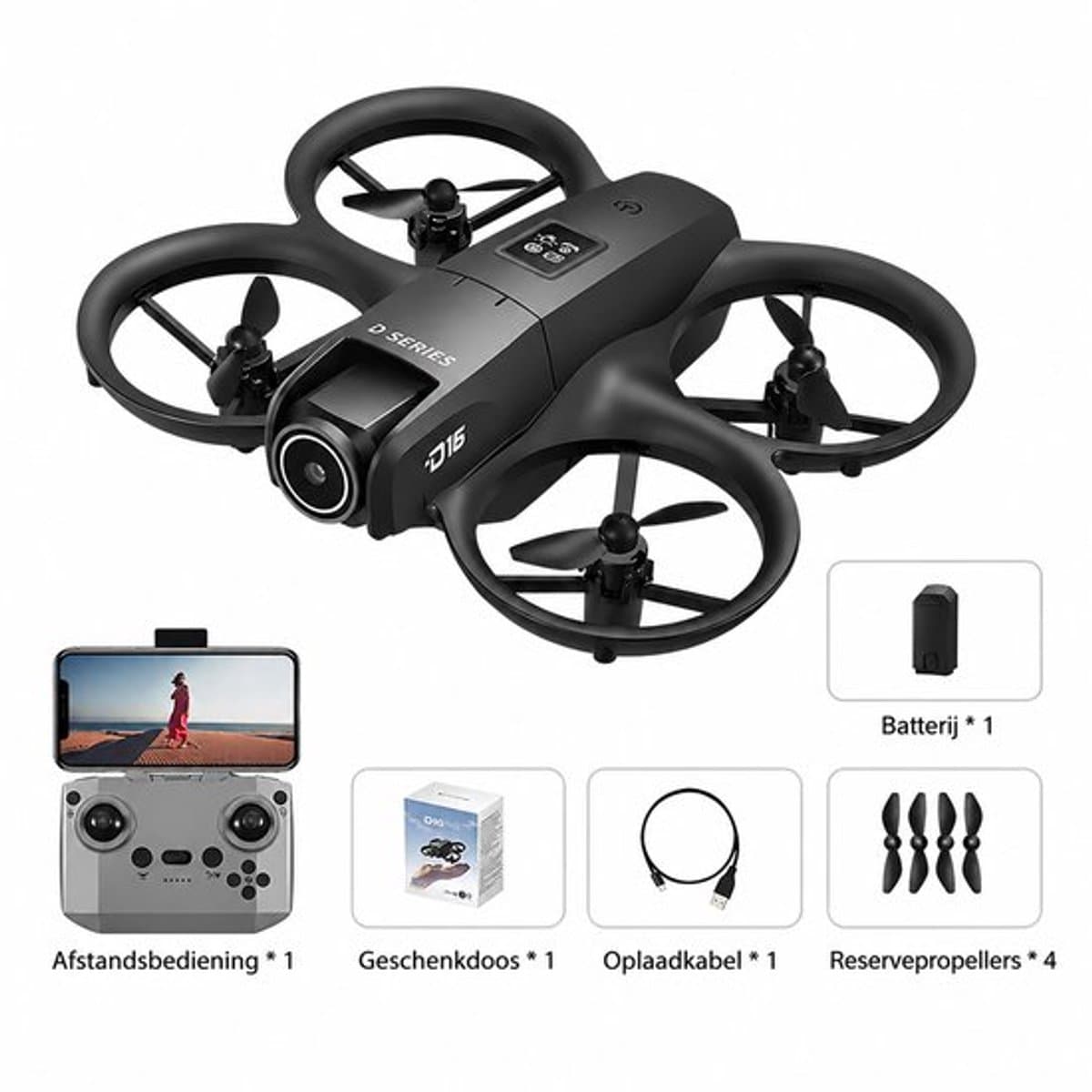 Pelor D16 Drone met Camera - 8K Camera en Dubbele Lens - GPS Navigatie en Obstakelvermijding - WiFi FPV - Opvouwbaar Model - Zwart