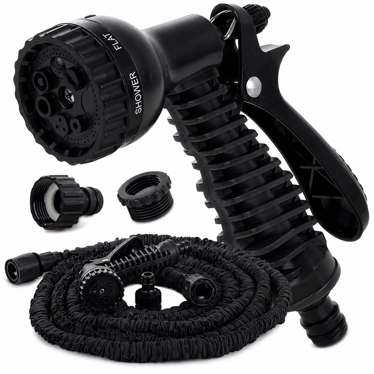 Flexibele Tuinslang - 15m - Zwart - Uitrekbaar - 7 Sproei Functies - Magische Tuinslag - Elastisch - Lichtgewicht - Uitzetbaar - Tuin Bewatering - Water Hose - afbeelding 1