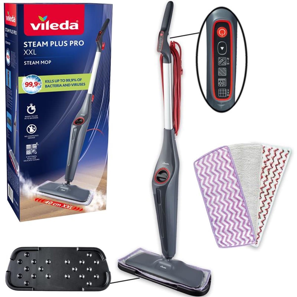 Vileda Steam Plus Pro XXL - Stoomreiniger - Perfect voor delicate vloeren - Met 4 stoominstellingen