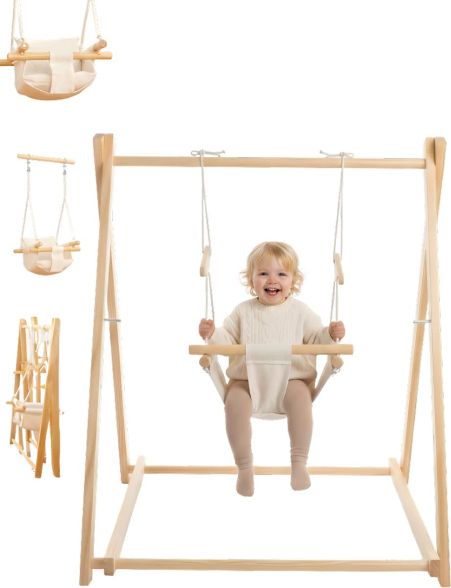 Livista Houten Babyschommel - Inklapbaar - Swing - Wipstoel Met Schommelstoel - Baby Zitje - Dennenhout - Houten Speelgoed