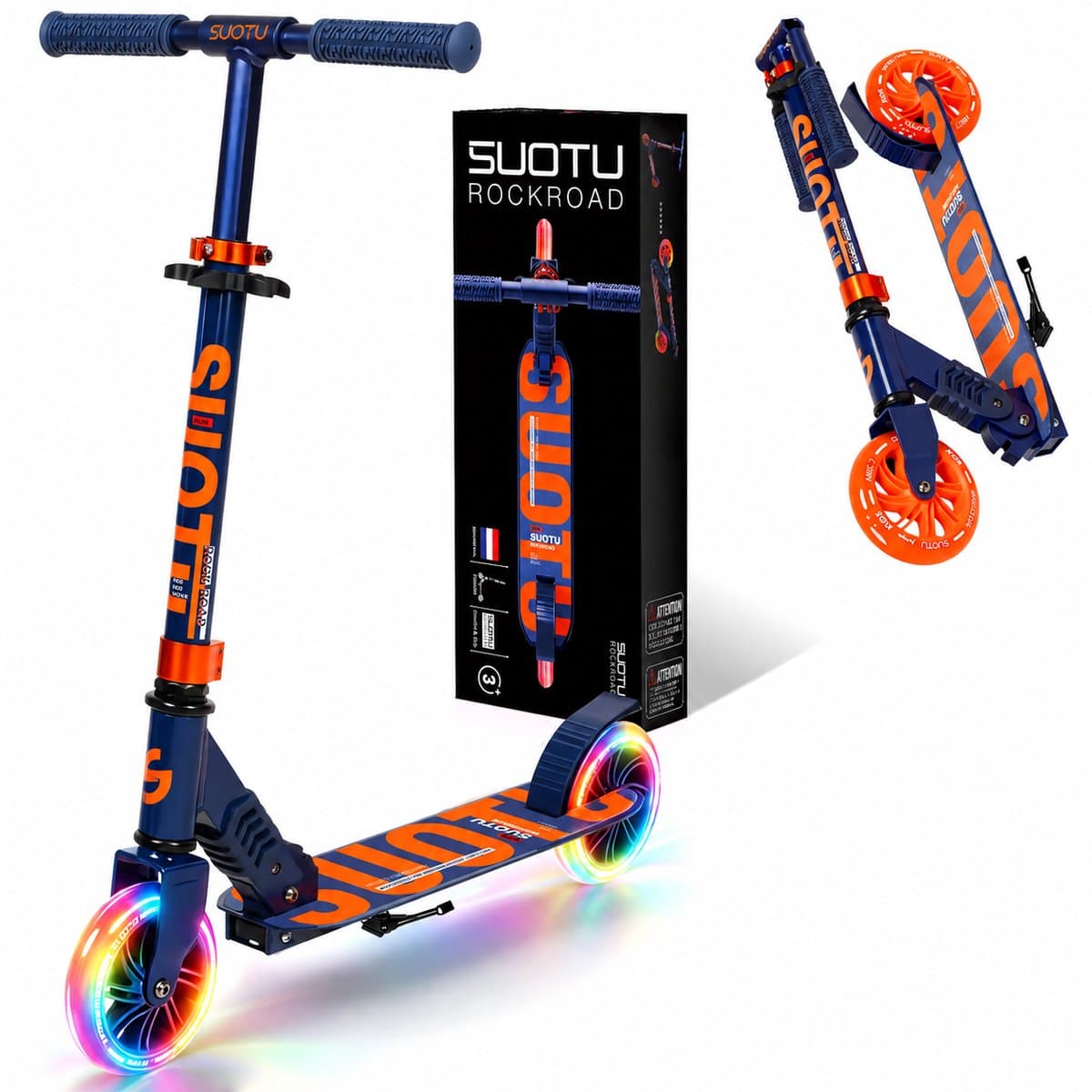 Suotu Kinderstep - 145mm Lichtgevende Wielen - Step - Speelgoed Jongens/Meisjes - Max stuurhoogte: 85 cm - Aluminium - Blauw/Oranje