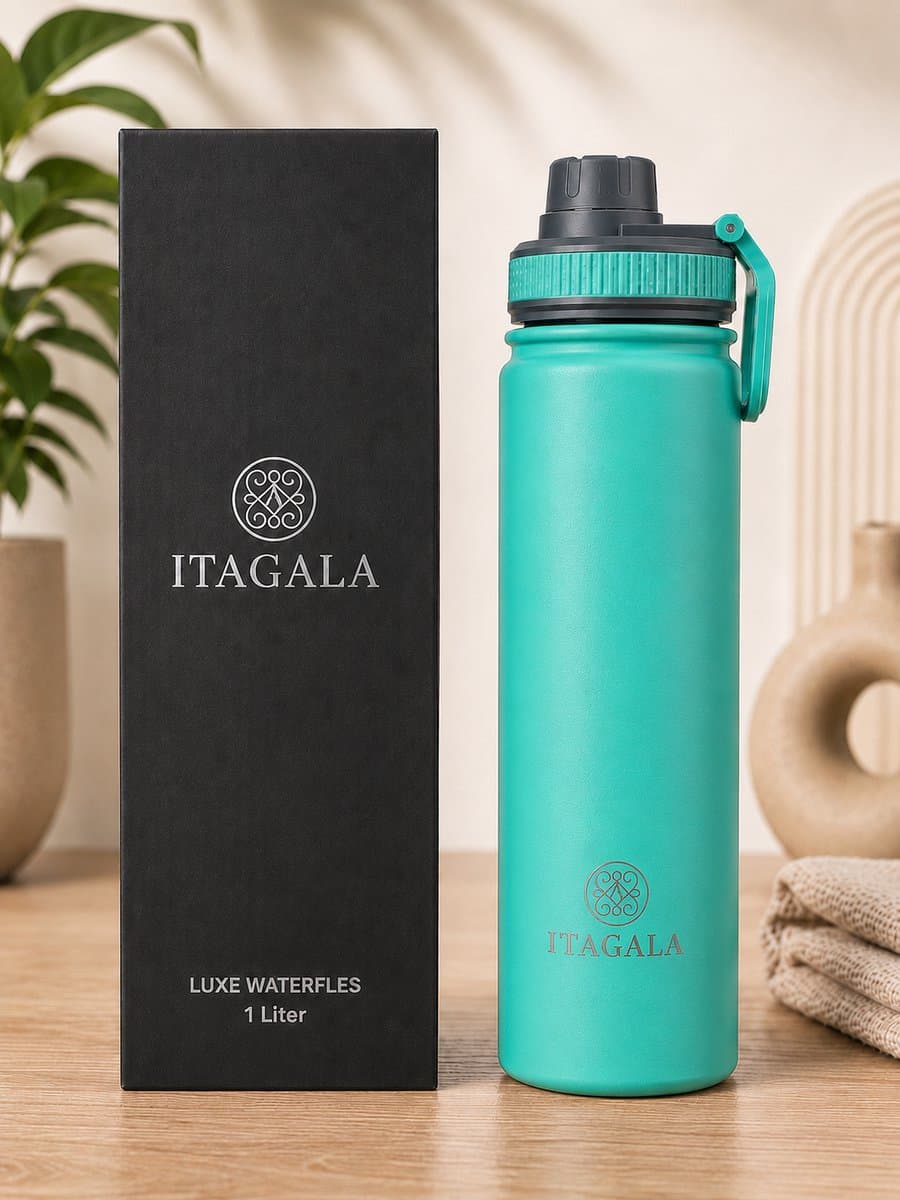 ITAGALA® Waterfles 1 Liter - Luxe RVS Thermosfles - Drinkfles - Fruit Filter - 100% Lekvrij - BPA vrij - Sport Drinkflessen Volwassenen - Isolatie drinkfles - Thermosbeker - 24uur koud/12 uur warm - Mat Groen
