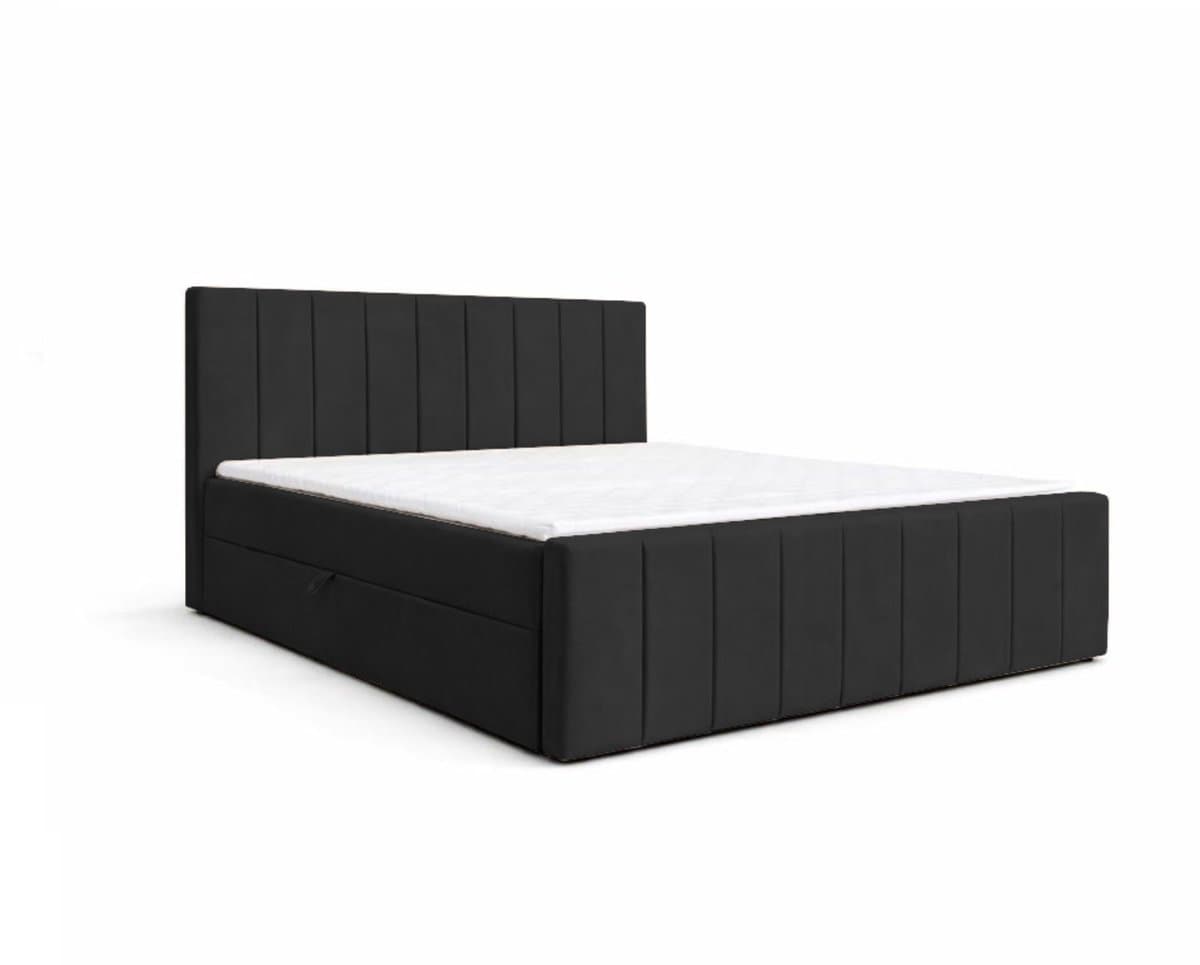 Boxspringbed 01 BIS – Stijlvol & Comfortabel – Met Bonellvering, Topmatras en Opbergruimte – 180x200 Zwart (Manila 18)