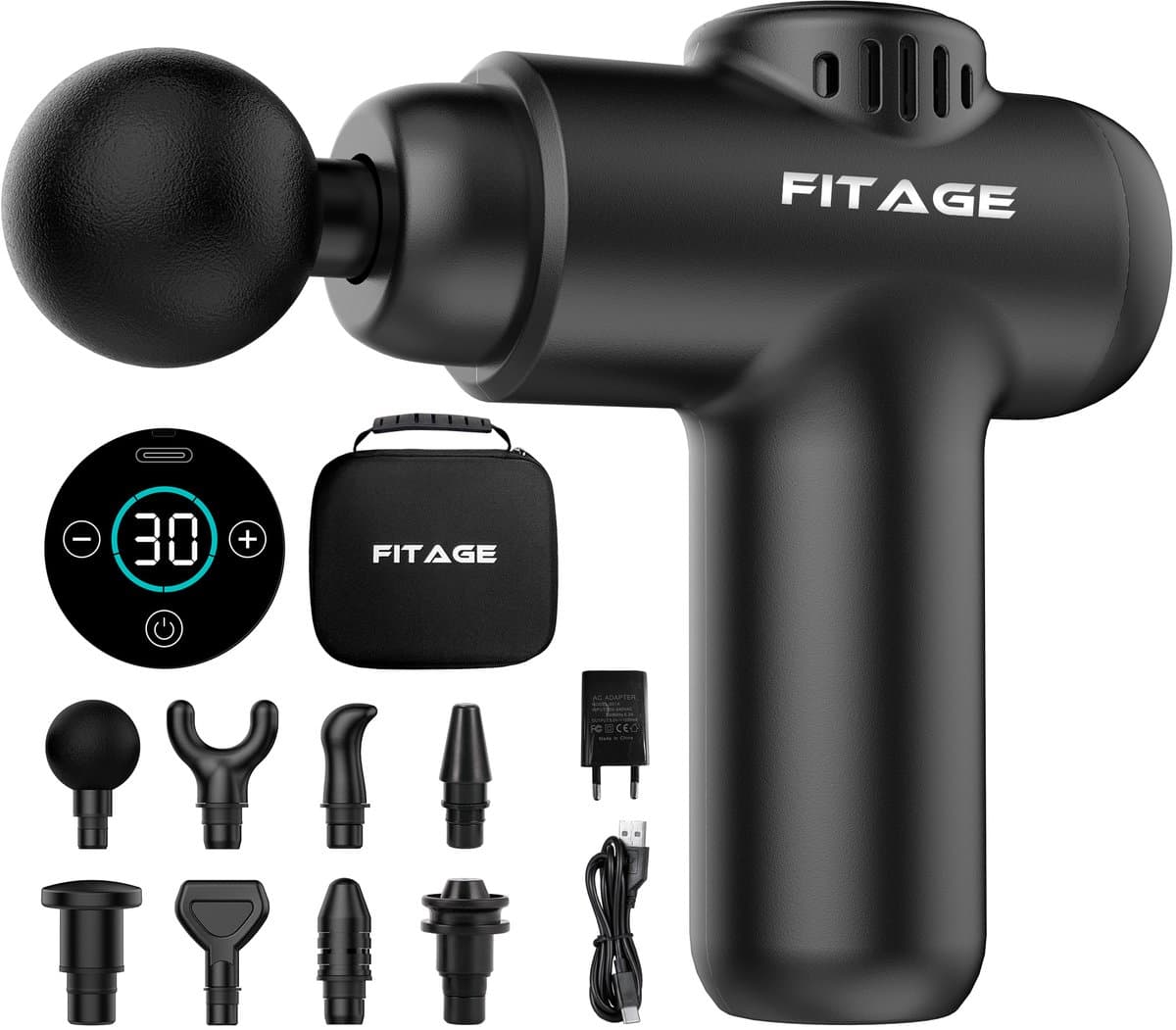 FITAGE Massage Gun Mini: 30 standen, 8 opzetstukken, draadloos - afbeelding 1