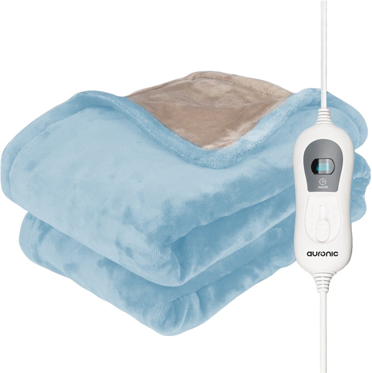 Auronic Elektrische Deken - 160 x 120 cm - 1 Persoons Warmtedeken - 3 Warmtestanden met Timer - Verwarmingsdeken - Lichtblauw