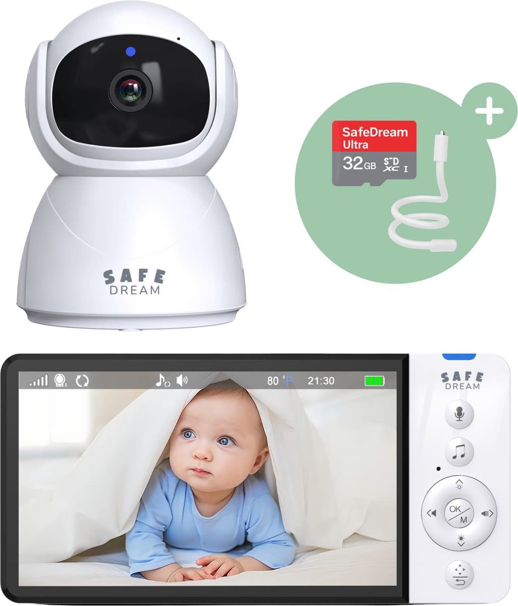 SafeDream Babyfoon – baby monitor – met camera – 355 camera – Tot 30u batterijduur – Veilige FHSS-verbinding – Nachtzicht & Zoomfunctie