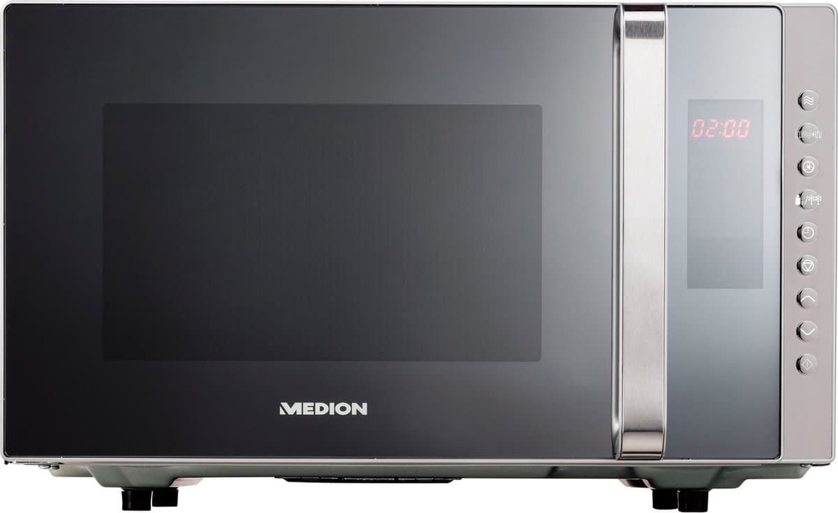 MEDION vrijstaande, 3-in-1 magnetron met grill- en heteluchtfunctie, 800 watt vermogen, 1200 watt bovengrill/heteluchtvermogen, 23L, MD17495, zilver