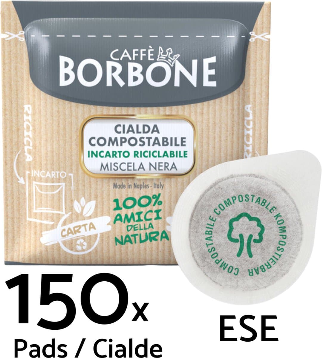 Caffè Borbone Nera - ESE Koffiepads - 150 stuks - Italiaanse Espresso - E.S.E. Servings - Voor koffieliefhebbers
