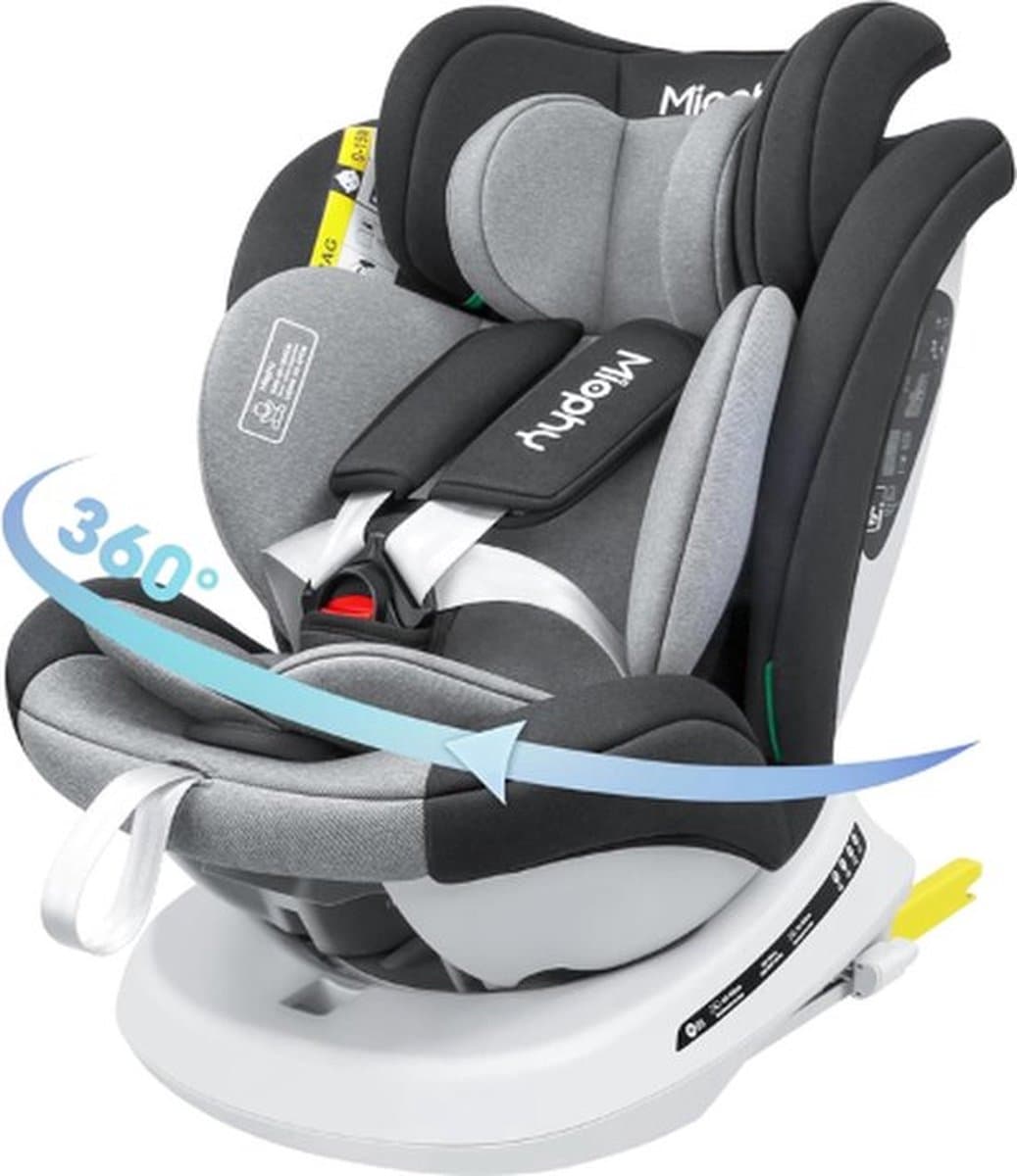 Thuys – Autostoel – Kinderstoel Auto – Kinderzitje – Isofix – 360° Draaibare Zitverhoger – Hoogte Verstelbaar – Multifunctioneel – Ligstand – Grijs