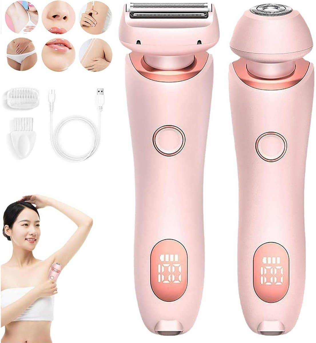 2 in 1 ladyshaves voor vrouwen - Epilateur Elektrische femme - Bikinitrimmer Dames - Scheerapparaat Vrouw - voor corps bikini tricot corps scheerapparaat - Roze