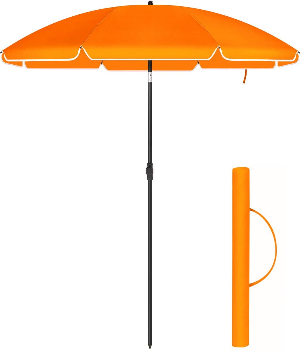ACAZA Parasol - Strandparasol - Oranje - 160 cm diameter - inclusief Draagtas - Rond - Tuinparasol - Kantelbaar - Waterdicht - Terras Parasol voor Appartement - Parasol Strand - Tot 2 Personen