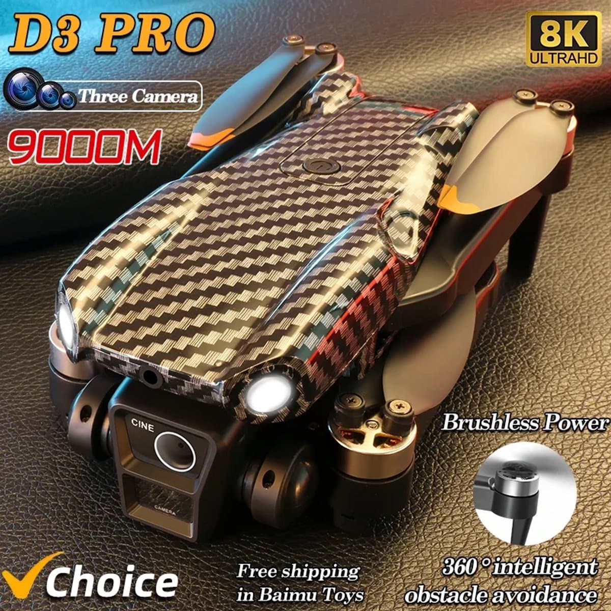 D3 Professional Mini Drone, Obstakelvermijding, Optische Stroompositie, RC Quadcopter, Geen GPS, 3 Camera's,8K