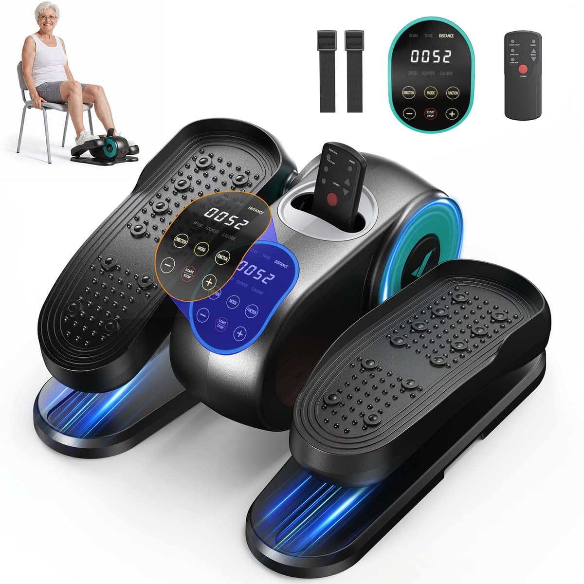 Mini Elliptische Crosstrainer & Stepper - Compacte Desk Bike met 12 Snelheden & LCD-Display - Ruimtebesparende Beentrainer & Stoelfiets voor Thuis en Kantoor - Blauw - afbeelding 1