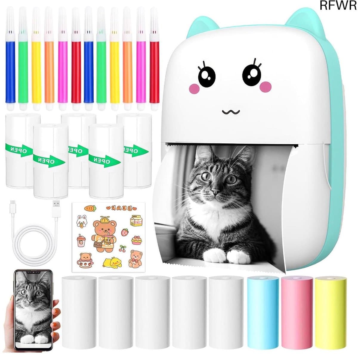RFWR® Draagbare Bluetooth Mini Printer voor Smartphone – Thermische Printer voor Foto's, Stickers en Notities Zonder Inkt