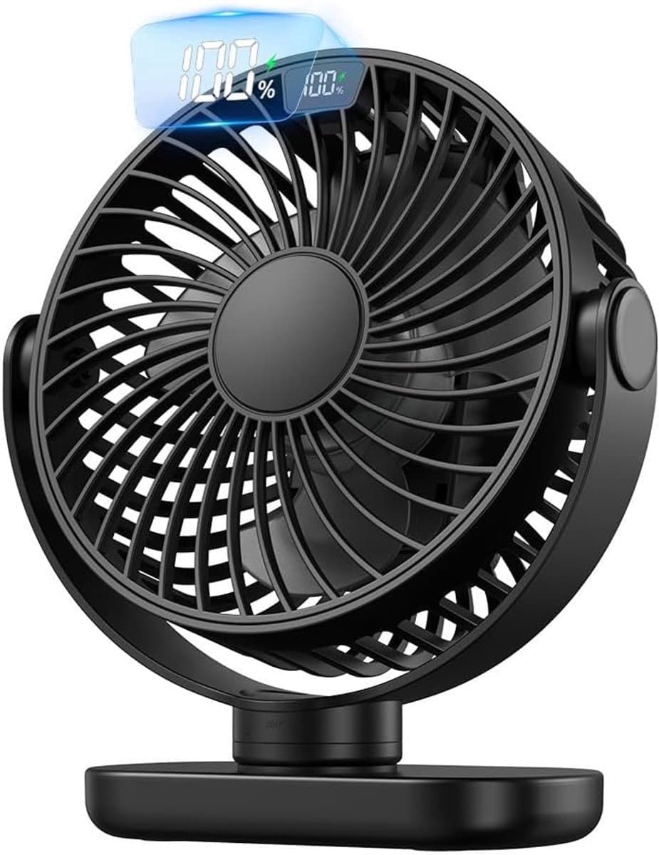 Solvix tafel ventilator geluidloos - Bureauventilator - USB - 4 Snelheden - LED Display - Voor Thuis en Kantoor