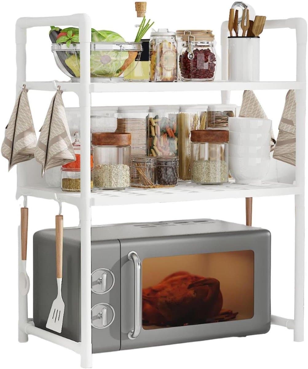 Magnetron Standaard - Keukenrek - Ruimte Besparen - Dubbellaags Ontwerp - 5.2 x 28 x 5.2 cm - Wit