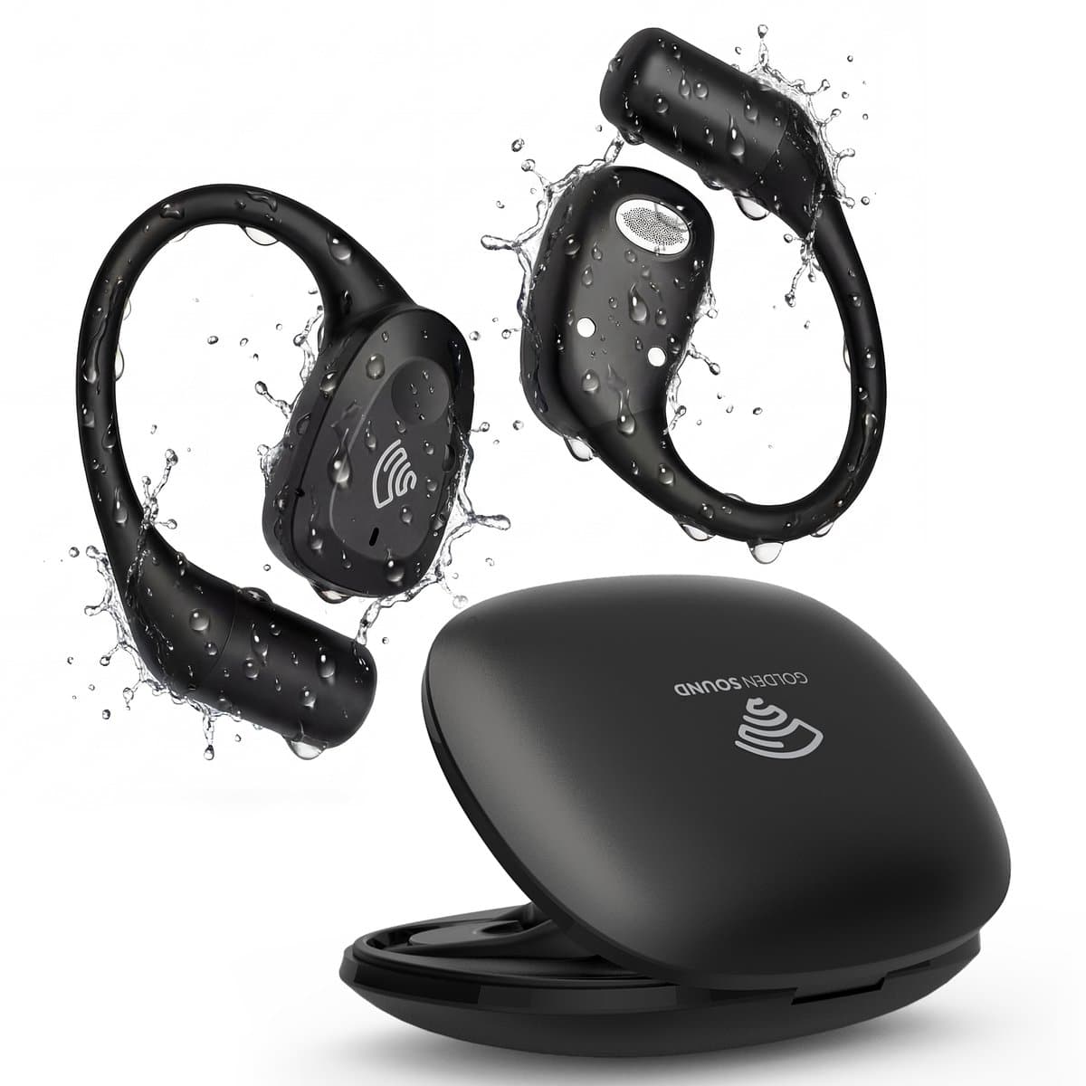 Golden Sound Open Ear oortjes - Sport oordopjes - Oortjes draadloos - Draadloze oordopjes - Audio - Hardlopen - 40 uur batterijduur - Bone Conduction - IPX6 Spatwaterdicht - Oortjes - Zwart
